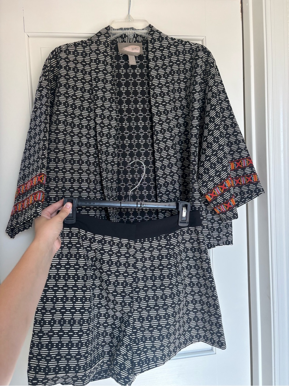 Forever 21 / Love 21 Black and White Patterned Matching Cardigan and Shorts